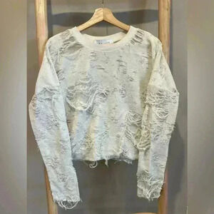 IRO Jeans Sweater Sweat Shirt Distressed Oversized Size Small off white